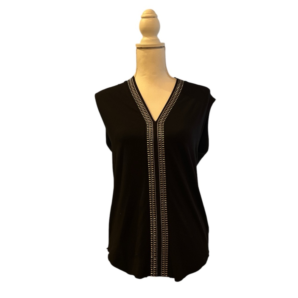 RACHEL Rachel Roy Black Top with Beaded front design V-Neck